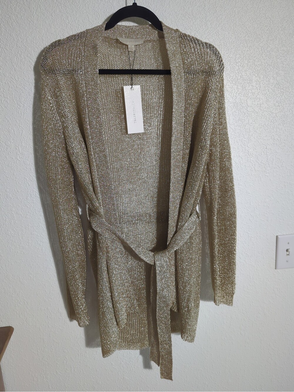 NWT Dance & Marvel Chainlink Cardigan Gold Evening Open Front Top Sweater Small